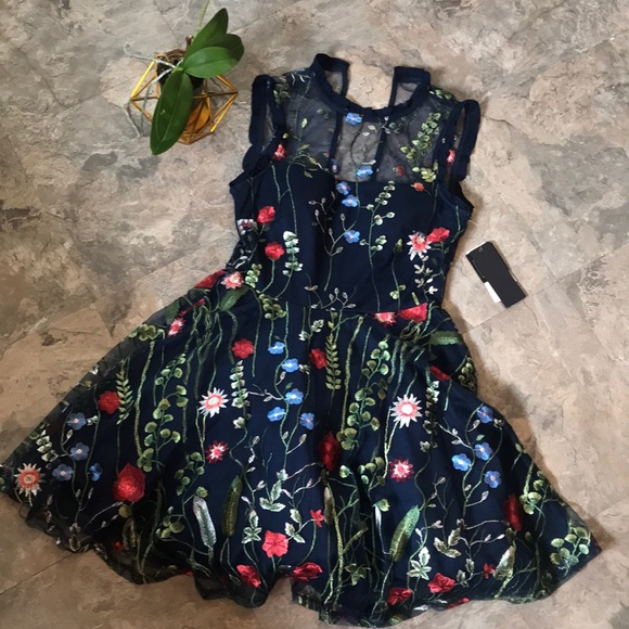 embroidered semi sheer floral dress - Picture 2 of 8